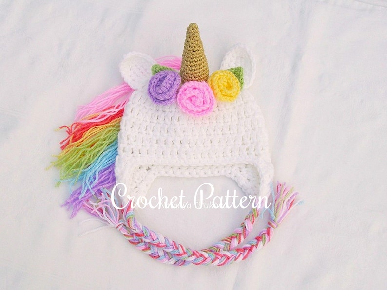 MOTIF AU CROCHET | Bonnet licorne, chapeau animal d'hiver, chapeau d'Halloween, accessoire photo, cadeau de douche, PDF, facile | Tailles de bébé à adulte image 3