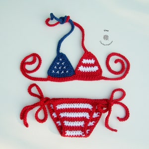 CROCHET PATTERN Patriotic Baby Bikini Swimsuit Crochet Striped Bikini Baby Girl Photo Prop Sizes 0 12 months image 2