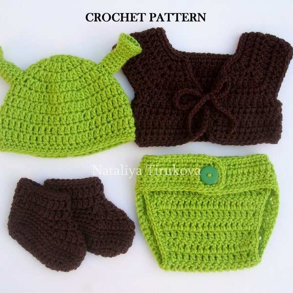 CROCHET PATTERN - Baby Hat, Vest, Diaper Cover and Booties Set | Baby Halloween Costume | Baby Photo Prop | Sizes Newborn - 12 months