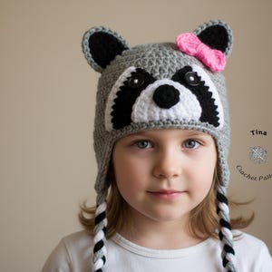 CROCHET PATTERN | Raccoon Hat, Winter Earflap Hat, Halloween Hat, Photo Prop, Shower Gift, PDF Download, Easy | Sizes from Baby to Adult image 7