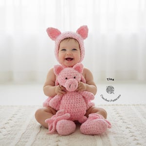 Piglet Baby Crochet Pattern | Bonnet, Booties & Toy (PDF) | Sizes 0-12 Months