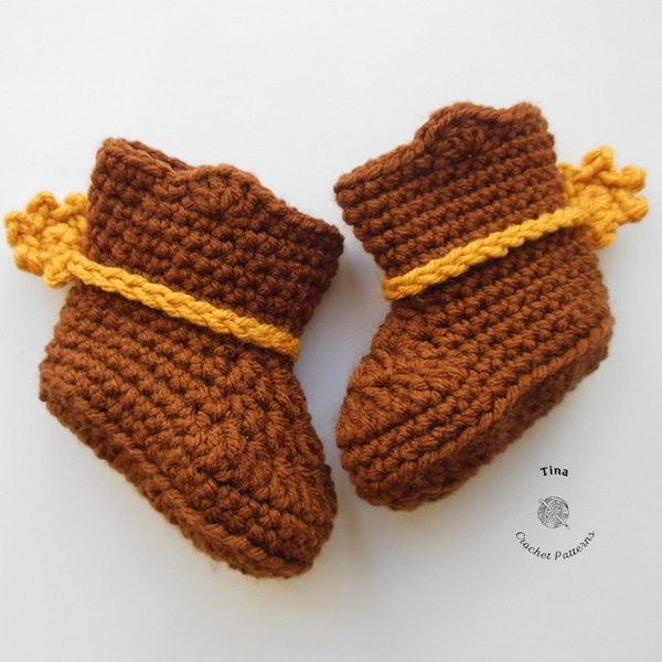 CROCHET PATTERN - Cowboy Baby Booties | Crochet Cowboy Baby Shoes | Crochet Baby Slippers | Sizes 0 - 12 months