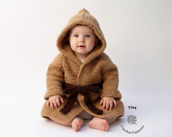 HAAKPATROON - Babyvestje met capuchon, babybadjas, jasje voor pasgeborenen, kraamcadeau, maten 0-24 maanden