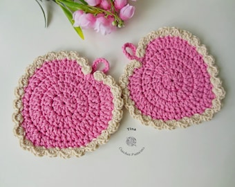 PATRÓN DE GANCHILLO - Soporte para vasos con forma de corazón, guante de cocina / Regalo de San Valentín, regalo de inauguración de casa / Accesorios de cocina / Patrón de ganchillo fácil
