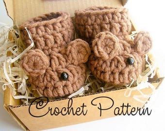 CROCHET PATTERN Baby Bear Booties DIY Winter Shoes Footwear Newborn Photo Prop Shower Gift Easy Crochet Pattern Sizes 0–12 months