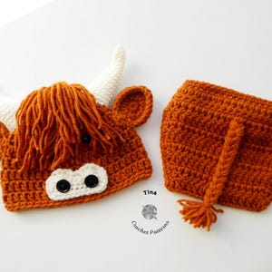 CROCHET PATTERN - Highland Cow Baby Hat and Diaper Cover | Newborn Photo Prop | Crochet Baby Animal Halloween Costume | Sizes 0–12 Months