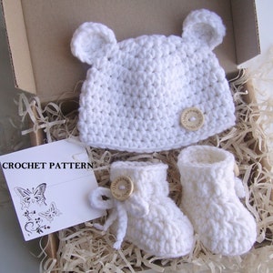 CROCHET PATTERN - Polar Bear Baby Hat and Booties Set | Bear Photo Prop | Animal Hat | Easy Crochet Pattern | Sizes Newborn - 12 months