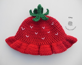 CROCHET PATTERN - Strawberry Hat, Baby Photo Prop, Shower Gift, Sizes from Baby to Adult