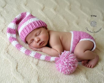 CROCHET PATTERN - Baby Elf Outfit, Hat & Diaper Cover, Photo Prop, Sizes 0-12 Months