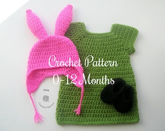 CROCHET PATTERN Baby Louise Halloween Outfit in English PDF Pattern Includes Hat, Dress and Shoes for Photo Prop | Sizes 0-12 Months