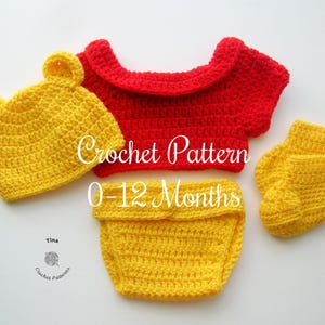 CROCHET PATTERN | Baby Winnie Bear Outfit: Hat, T-shirt, Diaper Cover, Photo Prop, Halloween Costume, Shower Gift, PDF | Sizes 0–12 Months image 4