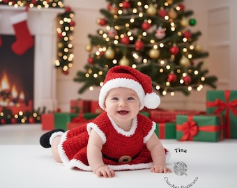 PATRÓN DE CROCHET / Conjunto de Mamá Noel para Bebé: Gorro, Vestido, Zapatos, Accesorio para Fotos Navideñas, Disfraz de Halloween, Regalo para Baby Shower, PDF / Tallas 0–12 Meses