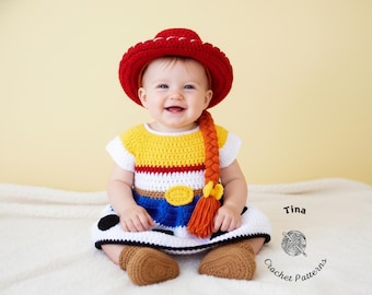 CROCHET PATTERN Baby Jessie Outfit: Cowgirl Hat, Dress, Booties, Photo Prop, Halloween Costume, Shower Gift, English PDF | Sizes 0–12 Months