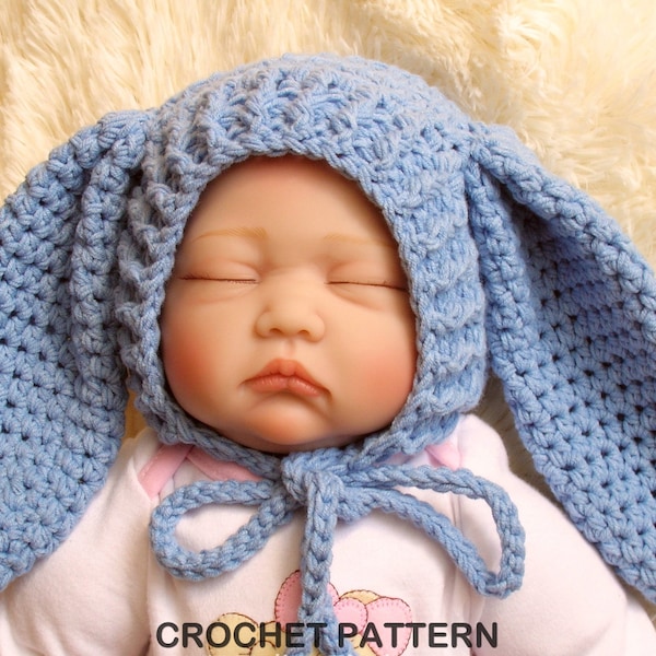 CROCHET PATTERN - Bunny Baby Bonnet | Crochet Bunny Hat | Crochet Easter Hat | Crochet Animal Hat | Sizes 0-3 | 3-6 Months