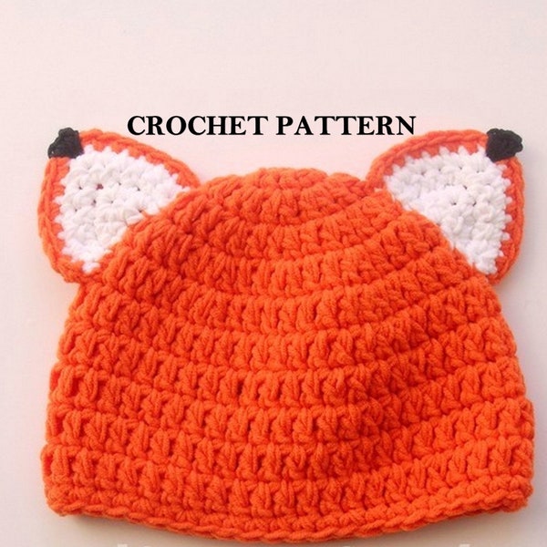 CROCHET PATTERN - Fox Hat | Crochet Fox Beanie | Baby Halloween Hat | Crochet Animal Hat | Sizes from Baby to Adult