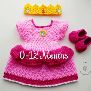 CROCHET PATTERN - Princess Peach Costume | Baby Girl Photo Prop | Crochet Halloween Costume | Sizes Newborn - 12 Months