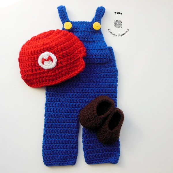 CROCHET PATTERN - Super Mario Baby Set | Baby Halloween Costume | Baby Photo Prop | Sizes Newborn - 12 months