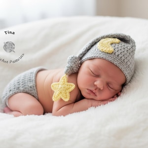 MODÈLE AU CROCHET - Tenue Bébé Lune et Étoile, Accessoire Photo, Costume d'Halloween, Tailles 0-12 Mois
