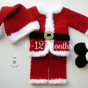 PATRÓN DE GANCHILLO Disfraz de Papá Noel para bebé en PDF. Incluye gorro, pantalón, chaqueta y patucos. Tallas 0-12 meses.