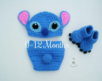 CROCHET PATTERN Stitch Hat, Diaper Cover, Shoes Set English PDF Instant Download Outfit Halloween Baby Photo Prop 4 Sizes Newborn-12 Months