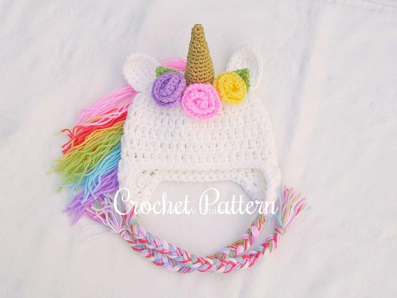 MOTIF AU CROCHET | Bonnet licorne, chapeau animal d'hiver, chapeau d'Halloween, accessoire photo, cadeau de douche, PDF, facile | Tailles de bébé à adulte image 11