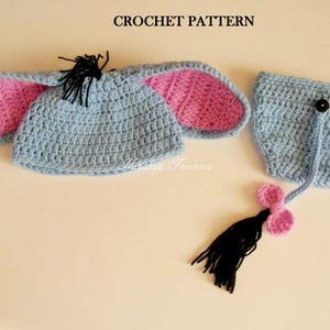 SCHEMA ALL'UNCINETTO - Set copri pannolino e cappello a forma di asino per neonati / Accessorio per foto di neonati / Costume di Halloween per neonati / Cappello da animale / Taglie 0-12 mesi