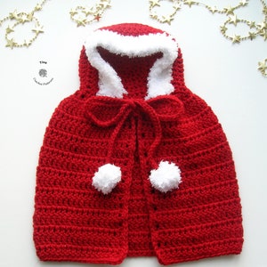 CROCHET PATTERN - Red Baby Cape | Crochet Baby Christmas | Crochet Baby Cape | Baby Photo Prop | Sizes Newborn - 12 months