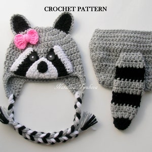 CROCHET PATTERN - Raccoon Baby Hat and Diaper Cover Set | Baby Halloween Costume | Raccoon Photo Prop | Animal Hat | Sizes 0 - 12 months