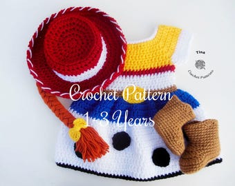CROCHET PATTERN Baby Jessie Outfit: Cowgirl Hat, Dress, Booties, Photo Prop, Halloween Costume, Shower Gift, PDF Download | Sizes 1–3 Years