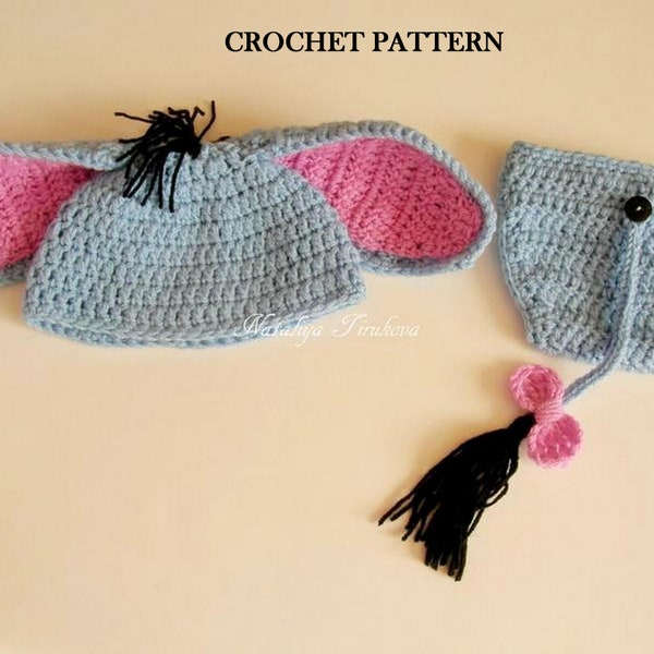 CROCHET PATTERN - Donkey Baby Hat and Diaper Cover Set | Donkey Photo Prop | Baby Halloween Costume | Animal Hat | Sizes 0 - 12 months