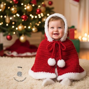 CROCHET PATTERN Baby Hooded Cape, Christmas Photo Prop, Halloween Costume, Shower Gift, English PDF | Sizes 0–12 Months