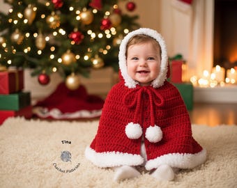CROCHET PATTERN Baby Hooded Cape, Christmas Photo Prop, Halloween Costume, Shower Gift, English PDF | Sizes 0–12 Months