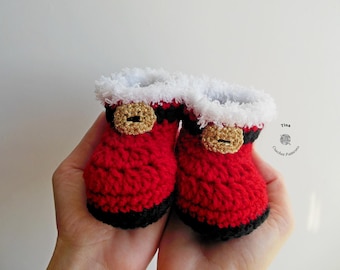 CROCHET PATTERN - Santa Baby Booties | Crochet Christmas Shoes | Newborn Photo Prop | Easy Crochet Pattern | Sizes 0–12 Months