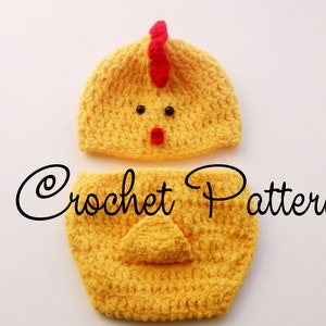 CROCHET PATTERN - Chicken Baby Hat and Diaper Cover Set | Chicken Photo Prop | Baby Halloween Costume | Sizes 0 - 12 months