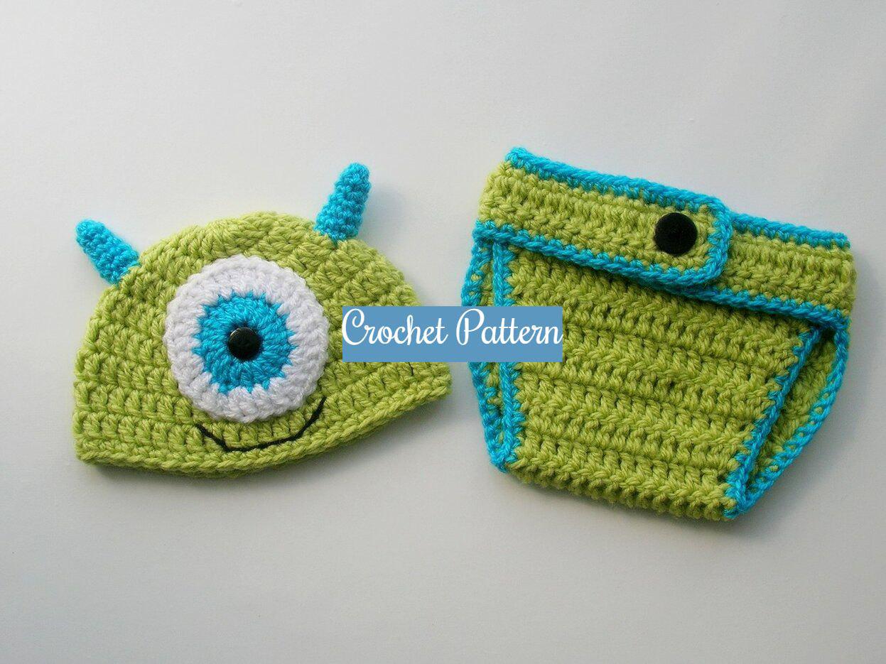 CROCHET PATTERN - Monster Baby Hat and Diaper Cover Set | Crochet Baby Halloween Costume | Newborn Photo Prop | Sizes 0–12 Months