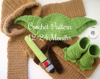Patrón de ganchillo para disfraz de alienígena verde bebé: gorro, bata, patucos, accesorio para fotos, disfraz de Halloween, regalo para baby shower, descarga en PDF / Tallas de 12 a 24 meses