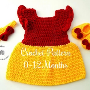 CROCHET PATTERN Baby Winnie Halloween Outfit in English PDF Pattern Includes Headband, Dress and Shoes for Photo Prop | Sizes 0-12 Months