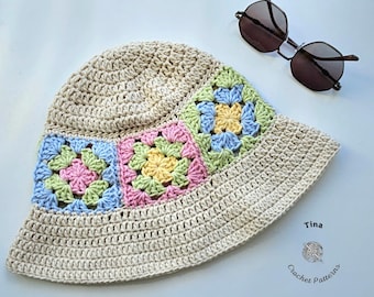 CROCHET PATTERN & VIDEO | Classic Granny Square Bucket Hat | Summer Brimmed | Easy English pdf | Beginner Friendly | Size Adult