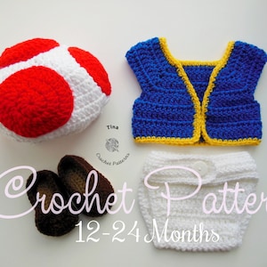 CROCHET PATTERN - Toad Baby Halloween Costume in English PDF Pattern Includes Hat, Vest, Diaper Cover and Shoes | Sizes 12–18 | 18–24 Months