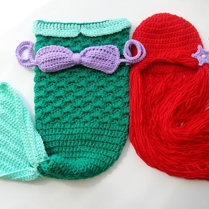 CROCHET PATTERN Baby Mermaid Halloween Outfit in English PDF Pattern Includes Wig, Tail and Top for Photo Prop | Sizes 0-12 Months
