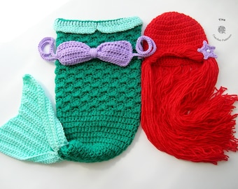 CROCHET PATTERN Baby Mermaid Outfit: Hat Wig, Top and Tail, Photo Prop, Halloween Costume, Shower Gift, PDF Download | Sizes 0–12 Months