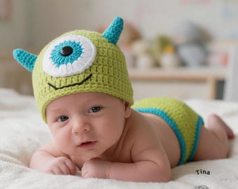 CROCHET PATTERN - Baby Monster Outfit, Photo Prop, Halloween Costume, Shower Gift, PDF Download, Sizes 0-12 Months