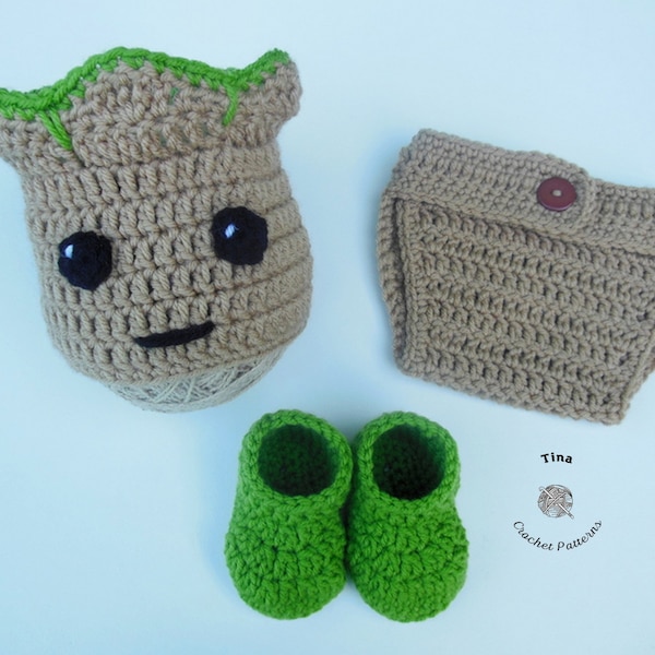 MOTIF AU CROCHET - Ensemble bonnet, couvre-couche et chaussons pour bébé arbre | Déguisement d'Halloween pour bébé | Accessoire photo bébé | Tailles Nouveau-né - 12 mois