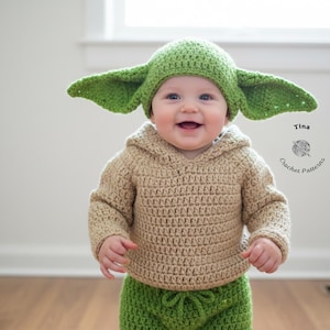 HÄKELANLEITUNG Baby Green Alien Outfit: Mütze, Shorts, Hoodie, Fotorequisite, Halloween-Kostüm, PDF Download | Grössen 0–12 Monate