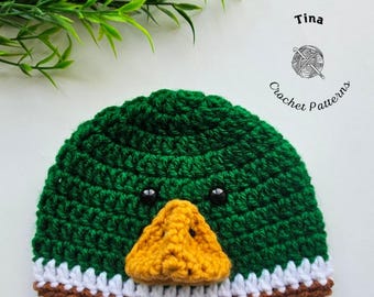 CROCHET PATTERN | Mallard Duck Hat, Halloween Animal Beanie, Photo Prop, Shower Gift, PDF Download, Easy | Sizes from Baby to Adult