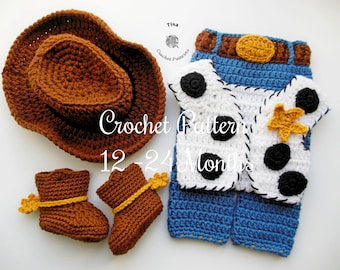 CROCHET PATTERN Baby Cowboy Hat, Vest, Diaper Cover, Booties Outfit, Photo Prop, Halloween Costume, Shower Gift, PDF | Sizes 12–24 Months