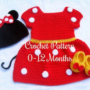 GEHAAKT PATROON Babymuis-outfit: hoed, jurk, schoenen, fotorekwisiet, Halloweenkostuum, douchecadeau, Engelse pdf | Maten: 0-12 maanden