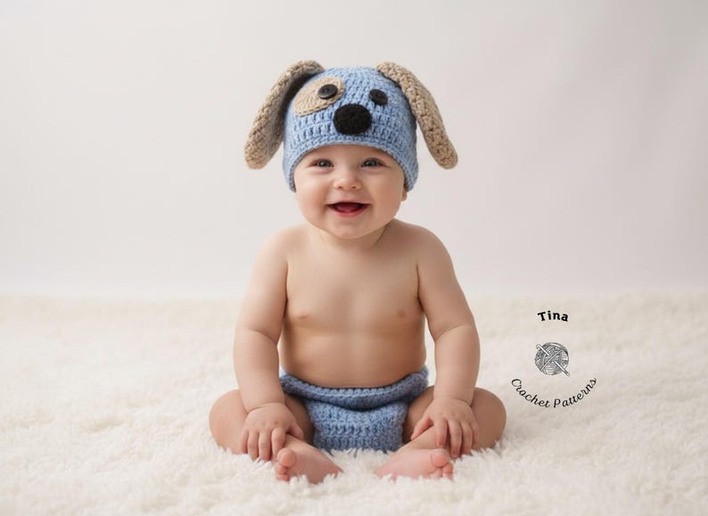 CROCHET PATTERN - Baby Puppy Costume, Dog Photo Prop, Shower Gift, Sizes 0-12 Months image 10