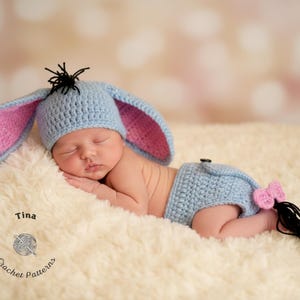 CROCHET PATTERN - Baby Donkey Outfit, Photo Prop, Halloween Costume, Shower Gift, Sizes 0-12 Months
