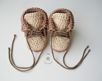 MOTIF AU CROCHET | Chaussons bicolores, chaussures de travail, chaussons, cadeau de douche, PDF facile | Tailles 0-12 mois